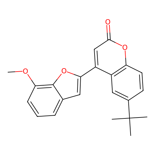 6-tert-butyl-4-(7-methoxy-1-benzofuran-2-yl)-2H-chromen-2-one structure