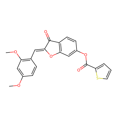 (Z)-2-(2,4-dimethoxybenzylidene)-3-oxo-2,3-dihydrobenzofuran-6-yl thiophene-2-carboxylate structure