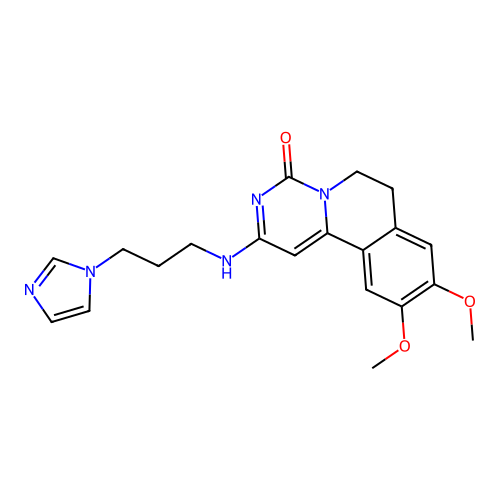 2-((3-(1H-imidazol-1-yl)propyl)amino)-9,10-dimethoxy-6,7-dihydro-4H-pyrimido[6,1-a]isoquinolin-4-one structure