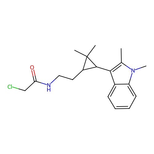 2-chloro-N-(2-(3-(1,2-dimethyl-1H-indol-3-yl)-2,2-dimethylcyclopropyl)ethyl)acetamide structure