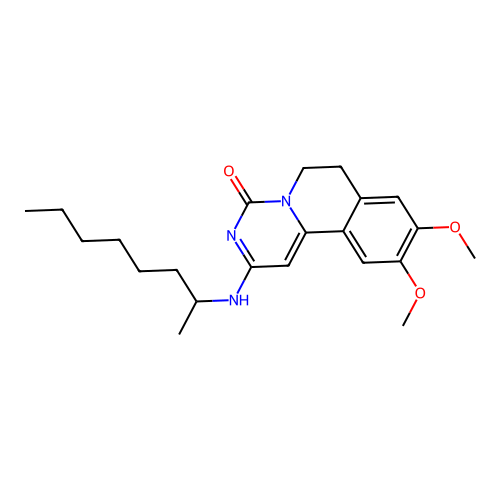 9,10-dimethoxy-2-(octan-2-ylamino)-6,7-dihydro-4H-pyrimido[6,1-a]isoquinolin-4-one structure