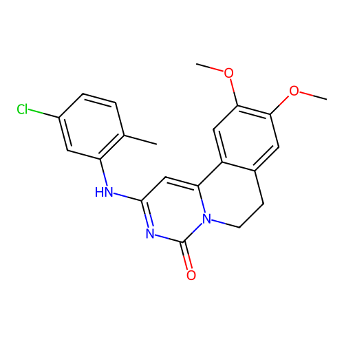 2-((5-chloro-2-methylphenyl)amino)-9,10-dimethoxy-6,7-dihydro-4H-pyrimido[6,1-a]isoquinolin-4-one structure