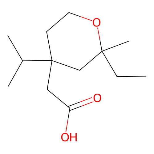 2-(2-ethyl-4-isopropyl-2-methyltetrahydro-2H-pyran-4-yl)acetic acid structure