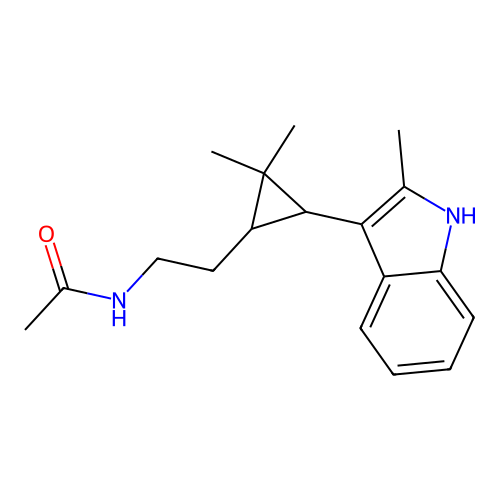 N-(2-(2,2-dimethyl-3-(2-methyl-1H-indol-3-yl)cyclopropyl)ethyl)acetamide structure