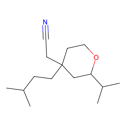 [2-Isopropyl-4-(3-methylbutyl)tetrahydropyran-4-yl]acetonitrile structure