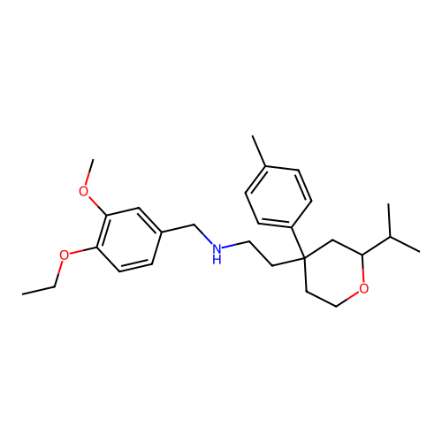 N-(4-ethoxy-3-methoxybenzyl)-2-(2-isopropyl-4-(p-tolyl)tetrahydro-2H-pyran-4-yl)ethanamine structure