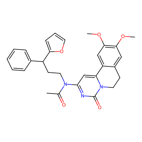 N-(9,10-dimethoxy-4-oxo-6,7-dihydro-4H-pyrimido[6,1-a]isoquinolin-2-yl)-N-(3-(furan-2-yl)-3-phenylpropyl)acetamide structure