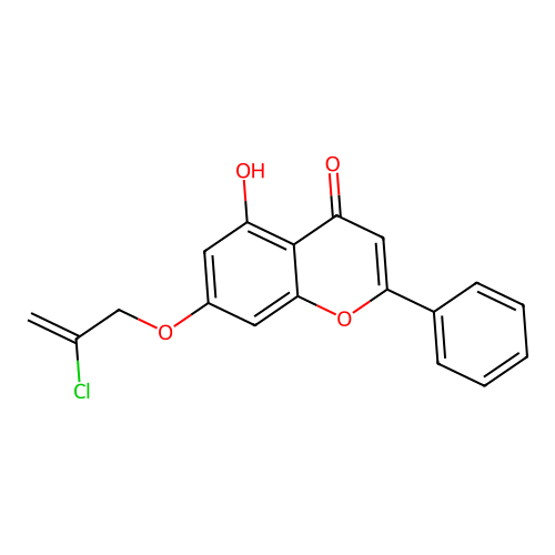 7-((2-chloroallyl)oxy)-5-hydroxy-2-phenyl-4H-chromen-4-one structure