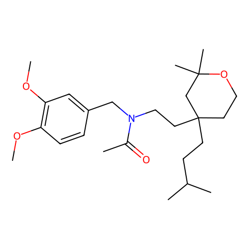 N-(3,4-dimethoxybenzyl)-N-(2-(4-isopentyl-2,2-dimethyltetrahydro-2H-pyran-4-yl)ethyl)acetamide structure