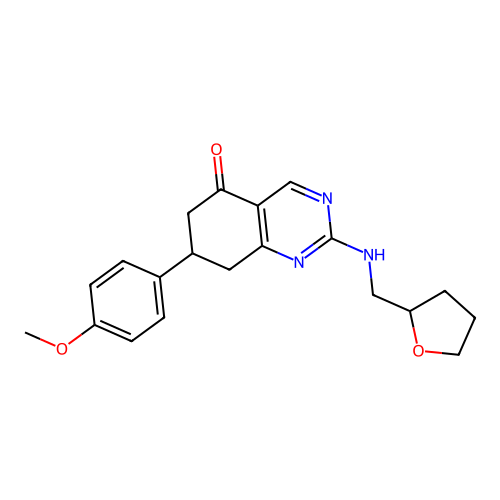 7-(4-methoxyphenyl)-2-[(tetrahydrofuran-2-ylmethyl)amino]-7,8-dihydroquinazolin-5(6H)-one structure
