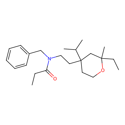 N-benzyl-N-[2-(2-ethyl-2-methyl-4-propan-2-yloxan-4-yl)ethyl]propanamide structure