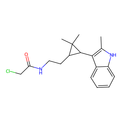 2-chloro-N-(2-(2,2-dimethyl-3-(2-methyl-1H-indol-3-yl)cyclopropyl)ethyl)acetamide structure