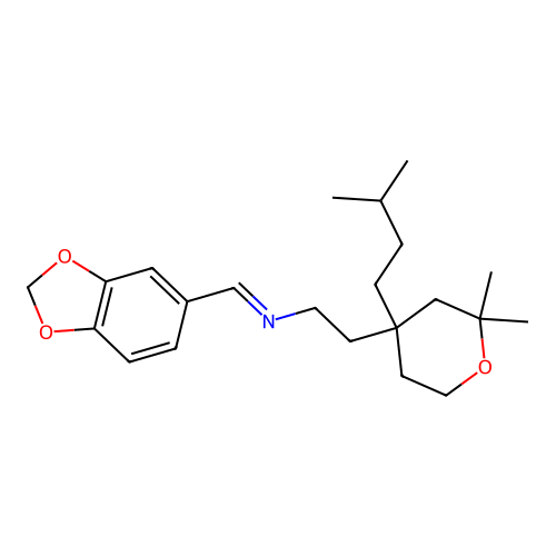 1-(1,3-benzodioxol-5-yl)-N-[2-[2,2-dimethyl-4-(3-methylbutyl)oxan-4-yl]ethyl]methanimine structure