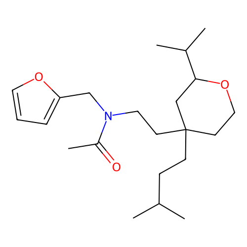 N-(furan-2-ylmethyl)-N-(2-(4-isopentyl-2-isopropyltetrahydro-2H-pyran-4-yl)ethyl)acetamide structure