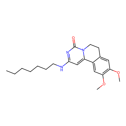 2-(heptylamino)-9,10-dimethoxy-6,7-dihydro-4H-pyrimido[6,1-a]isoquinolin-4-one structure