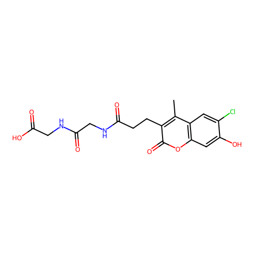 2-(2-(3-(6-chloro-7-hydroxy-4-methyl-2-oxo-2H-chromen-3-yl)propanamido)acetamido)acetic acid structure