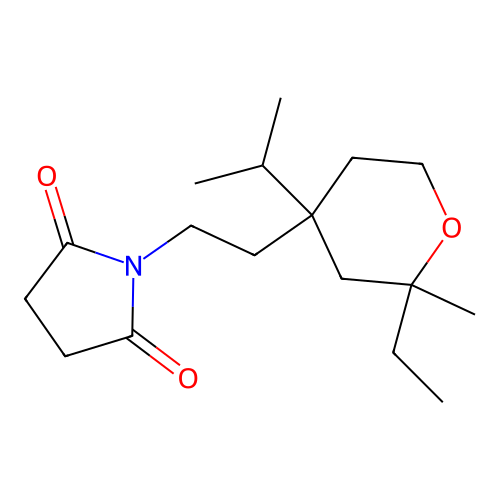 1-(2-(2-ethyl-4-isopropyl-2-methyltetrahydro-2H-pyran-4-yl)ethyl)pyrrolidine-2,5-dione structure