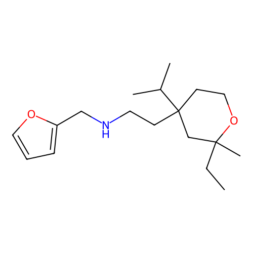 2-[2-ethyl-2-methyl-4-(propan-2-yl)tetrahydro-2H-pyran-4-yl]-N-(furan-2-ylmethyl)ethanamine structure