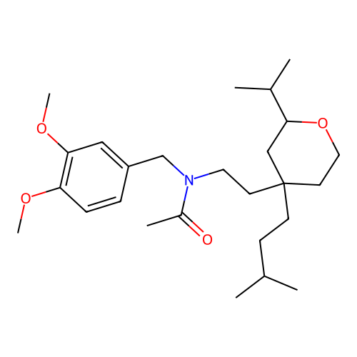 N-(3,4-dimethoxybenzyl)-N-(2-(4-isopentyl-2-isopropyltetrahydro-2H-pyran-4-yl)ethyl)acetamide structure