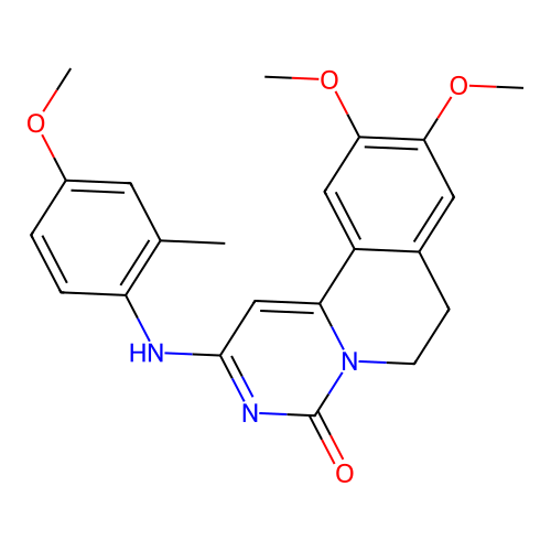9,10-dimethoxy-2-((4-methoxy-2-methylphenyl)amino)-6,7-dihydro-4H-pyrimido[6,1-a]isoquinolin-4-one structure