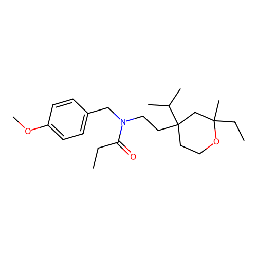 N-(2-(2-ethyl-4-isopropyl-2-methyltetrahydro-2H-pyran-4-yl)ethyl)-N-(4-methoxybenzyl)propionamide structure