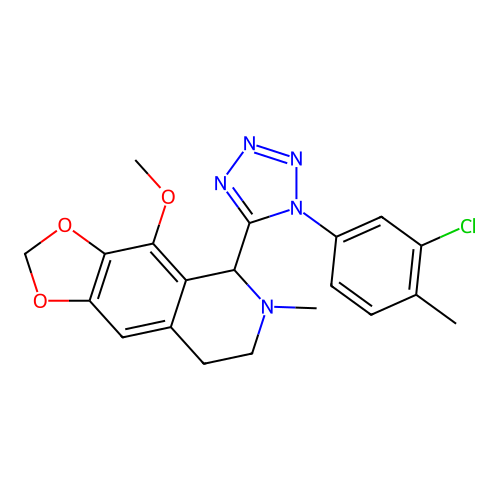 5-(1-(3-chloro-4-methylphenyl)-1H-tetrazol-5-yl)-4-methoxy-6-methyl-5,6,7,8-tetrahydro-[1,3]dioxolo[4,5-g]isoquinoline structure