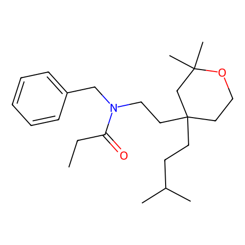 N-Benzyl-N-{2-[2,2-dimethyl-4-(3-methylbutyl)oxan-4-YL]ethyl}propanamide structure