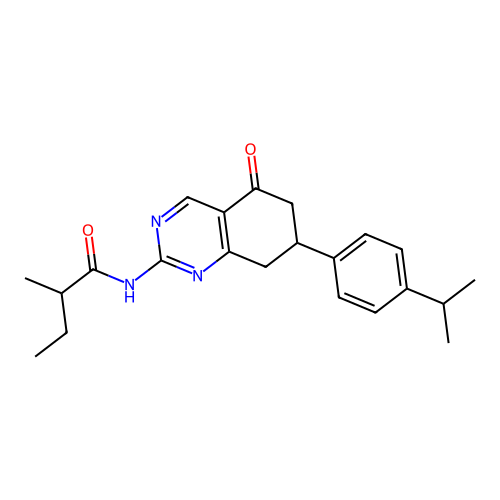 2-methyl-N-{5-oxo-7-[4-(propan-2-yl)phenyl]-5,6,7,8-tetrahydroquinazolin-2-yl}butanamide structure