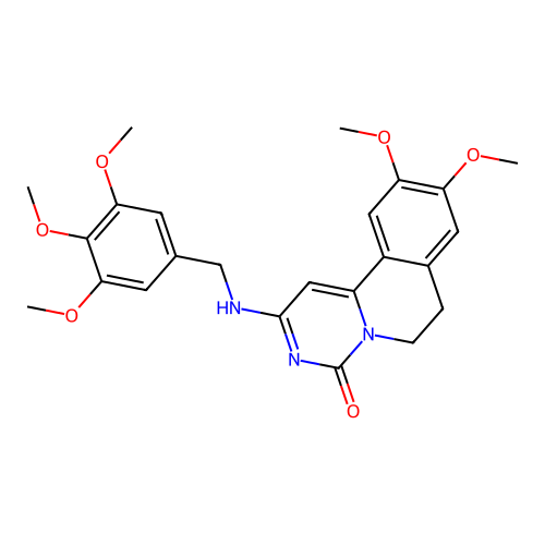 9,10-dimethoxy-2-((3,4,5-trimethoxybenzyl)amino)-6,7-dihydro-4H-pyrimido[6,1-a]isoquinolin-4-one structure