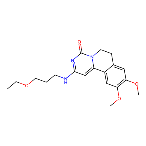 2-((3-ethoxypropyl)amino)-9,10-dimethoxy-6,7-dihydro-4H-pyrimido[6,1-a]isoquinolin-4-one structure