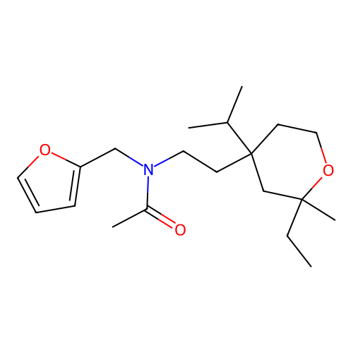 N-[2-(2-ethyl-2-methyl-4-propan-2-yloxan-4-yl)ethyl]-N-(furan-2-ylmethyl)acetamide structure