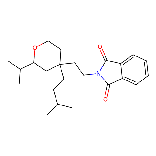 2-(2-(4-isopentyl-2-isopropyltetrahydro-2H-pyran-4-yl)ethyl)isoindoline-1,3-dione structure