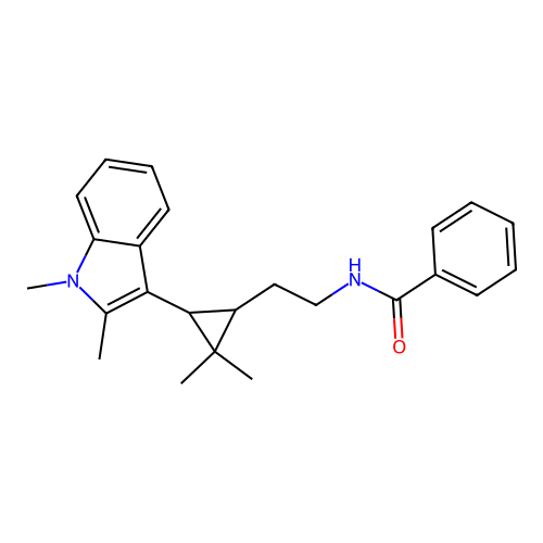 N-(2-(3-(1,2-dimethyl-1H-indol-3-yl)-2,2-dimethylcyclopropyl)ethyl)benzamide structure