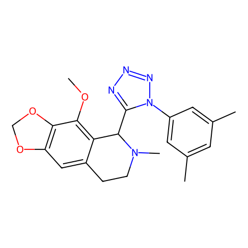 5-(1-(3,5-dimethylphenyl)-1H-tetrazol-5-yl)-4-methoxy-6-methyl-5,6,7,8-tetrahydro-[1,3]dioxolo[4,5-g]isoquinoline structure