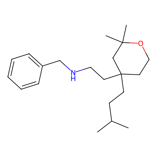 N-benzyl-2-[2,2-dimethyl-4-(3-methylbutyl)tetrahydro-2H-pyran-4-yl]ethanamine structure