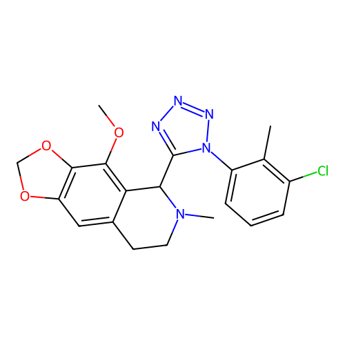 5-(1-(3-chloro-2-methylphenyl)-1H-tetrazol-5-yl)-4-methoxy-6-methyl-5,6,7,8-tetrahydro-[1,3]dioxolo[4,5-g]isoquinoline structure