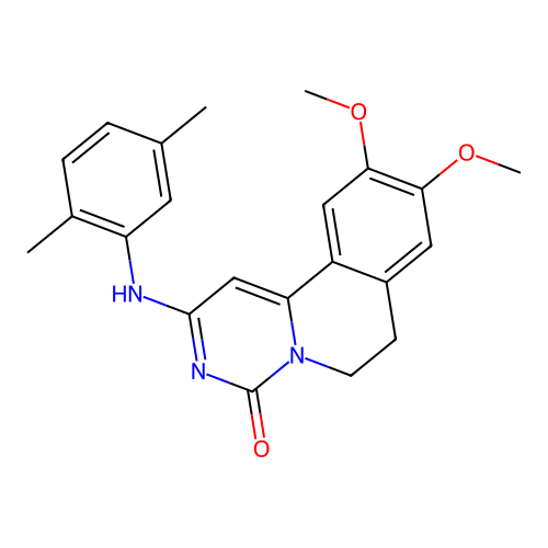 2-((2,5-dimethylphenyl)amino)-9,10-dimethoxy-6,7-dihydro-4H-pyrimido[6,1-a]isoquinolin-4-one structure