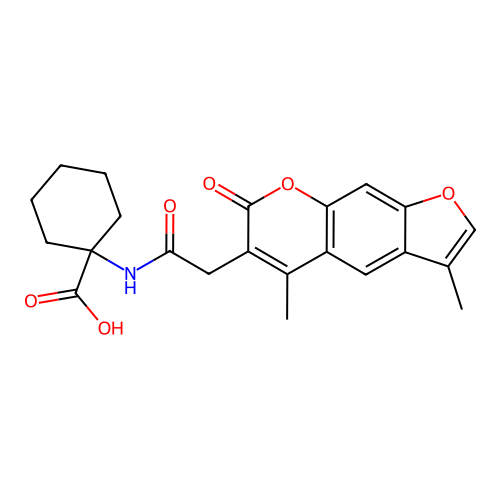 1-(2-(3,5-dimethyl-7-oxo-7H-furo[3,2-g]chromen-6-yl)acetamido)cyclohexanecarboxylic acid structure