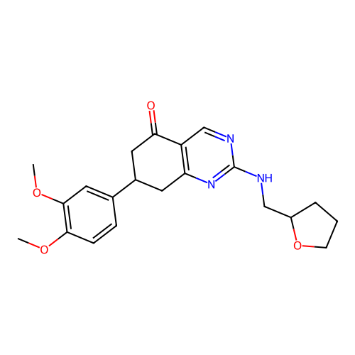 7-(3,4-dimethoxyphenyl)-2-[(tetrahydrofuran-2-ylmethyl)amino]-7,8-dihydroquinazolin-5(6H)-one structure