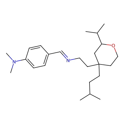 N,N-dimethyl-4-[2-[4-(3-methylbutyl)-2-propan-2-yloxan-4-yl]ethyliminomethyl]aniline structure