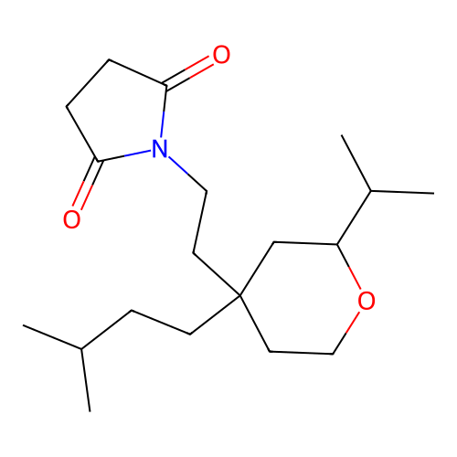 1-(2-(4-isopentyl-2-isopropyltetrahydro-2H-pyran-4-yl)ethyl)pyrrolidine-2,5-dione structure