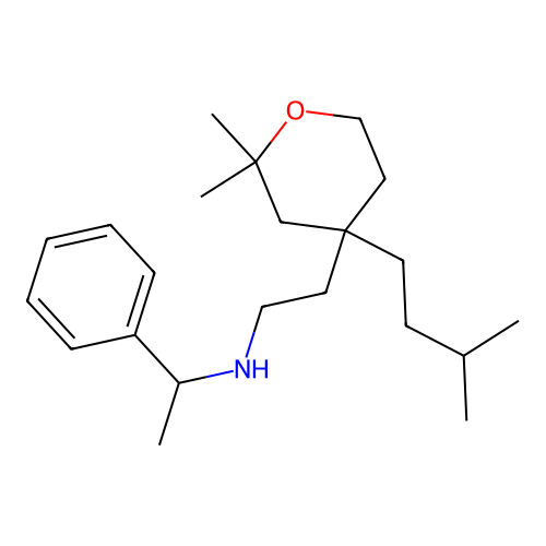 2-(4-isopentyl-2,2-dimethyltetrahydro-2H-pyran-4-yl)-N-(1-phenylethyl)ethanamine structure