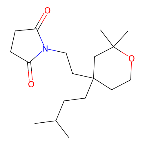 1-(2-(4-isopentyl-2,2-dimethyltetrahydro-2H-pyran-4-yl)ethyl)pyrrolidine-2,5-dione structure