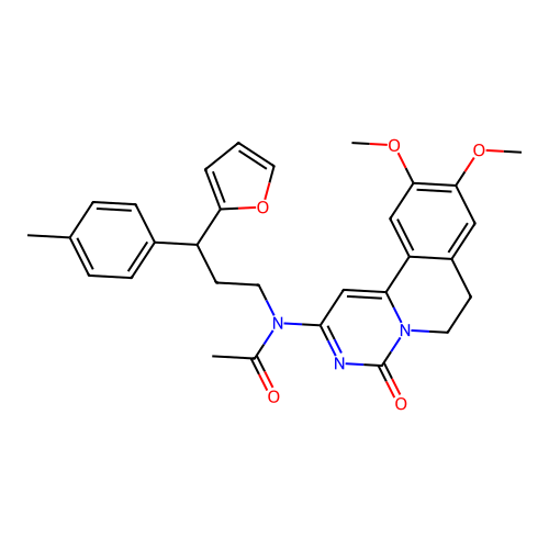 N-(9,10-dimethoxy-4-oxo-6,7-dihydro-4H-pyrimido[6,1-a]isoquinolin-2-yl)-N-(3-(furan-2-yl)-3-(p-tolyl)propyl)acetamide structure