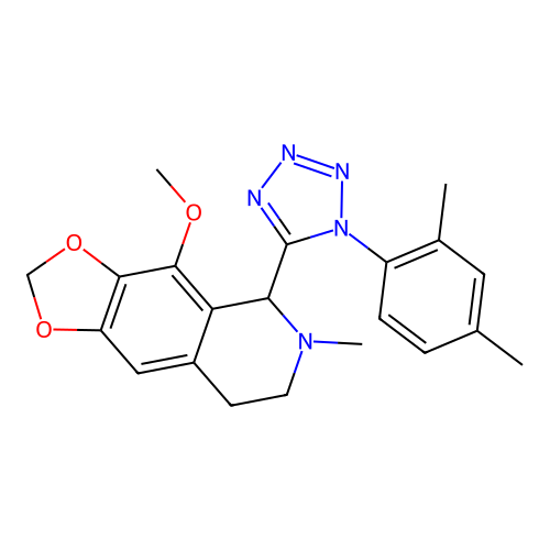 5-(1-(2,4-dimethylphenyl)-1H-tetrazol-5-yl)-4-methoxy-6-methyl-5,6,7,8-tetrahydro-[1,3]dioxolo[4,5-g]isoquinoline structure