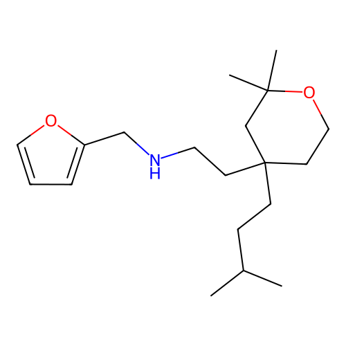 2-[2,2-dimethyl-4-(3-methylbutyl)tetrahydro-2H-pyran-4-yl]-N-(furan-2-ylmethyl)ethanamine structure