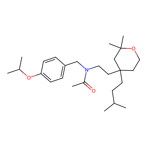 N-(2-(4-isopentyl-2,2-dimethyltetrahydro-2H-pyran-4-yl)ethyl)-N-(4-isopropoxybenzyl)acetamide structure