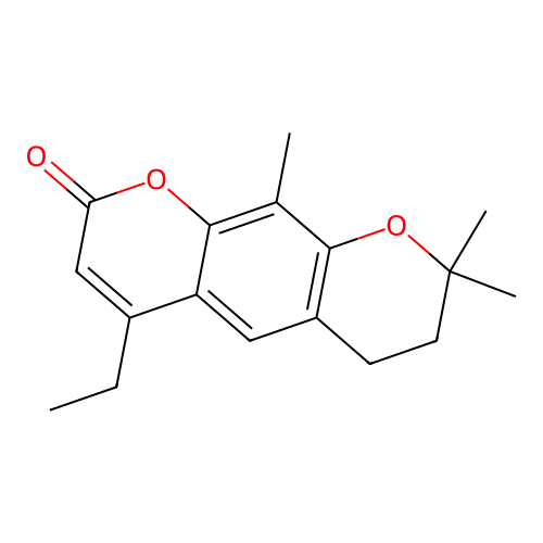 4-ethyl-8,8,10-trimethyl-7,8-dihydro-2H,6H-pyrano[3,2-g]chromen-2-one structure