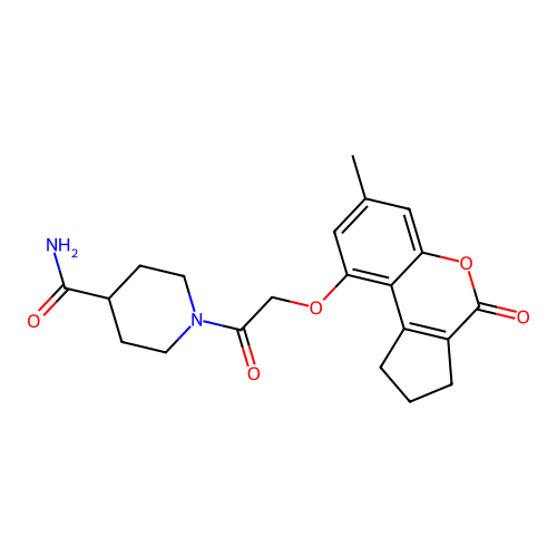 1-(2-((7-methyl-4-oxo-1,2,3,4-tetrahydrocyclopenta[c]chromen-9-yl)oxy)acetyl)piperidine-4-carboxamide structure