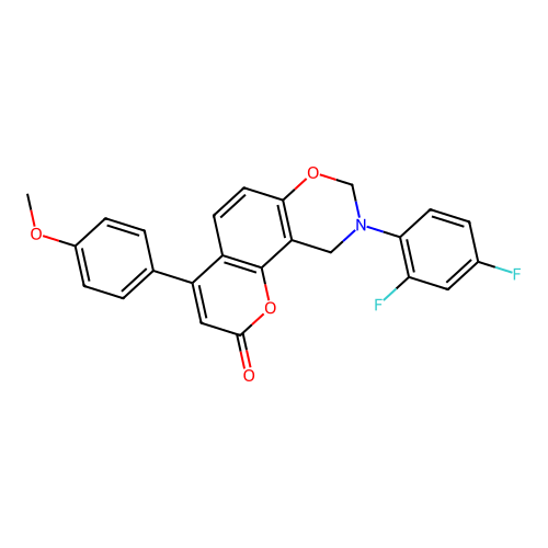 9-(2,4-difluorophenyl)-4-(4-methoxyphenyl)-9,10-dihydrochromeno[8,7-e][1,3]oxazin-2(8H)-one structure